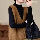 【AMIEE】韓版修身坎肩開襟針織毛衣背心(KDCQ-6827) F 棕色