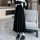 【AMIEE】復古麻花高腰針織A字長裙(KDSQ-2130) FREE 黑色