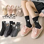 【AnZa】5入蝴蝶結襪組+蝴蝶結保暖室內鞋拖鞋(鞋4色)   蝴蝶結襪+粉色室內拖鞋