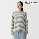 【MUJI 無印良品】女粗織船領長袖T恤 S 煙燻綠紋樣