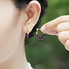 【HandStyle】耳環 韓系唯美氣質水晶圓珠半圈耳針耳環(68020) _紫水晶