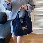 【HandStyle】側背包 大容量文藝刺繡百搭帆布手提肩包(18080) _藍色