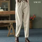 【AMIEE】洋氣百搭加絨休閒褲(KDPQ-9367) M 杏色