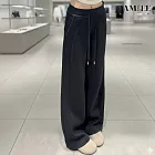 【AMIEE】韓版垂墜感顯瘦休閒闊腿褲(KDPQ-2140) M 黑色