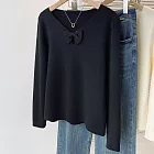 【MsMore】 溫柔V領針織薄款蝴蝶結長袖上衣# 127114 FREE 黑色