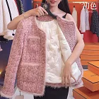 【初色】小香風休閒通勤寬鬆加厚排扣口袋圓領長袖外套女外套-粉紅色-17452(M-2XL可選) M 粉紅色