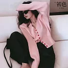 【初色】日系復古慵懶風純色修身V領長袖排扣針織衫上衣女上衣-粉色-17591(F可選) F 粉色