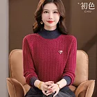 【初色】優雅風加厚拼接撞色麻花編織蝴蝶結裝飾半高領長袖內搭打底針織毛衣上衣女上衣-共4色-17510(F可選) F 玫紅色