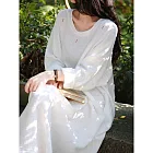 【ACheter】 純棉長袖寬鬆禪意茶服長款連身裙洋裝# 127124 L 白色