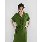 【ACheter】 簡單大方的綠色亞麻襯衫連身裙長裙洋裝# 127137 M 綠色