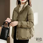 【初色】簡約純色立領直筒輕薄科技保暖纖維加厚短款拉鍊口袋外套女外套-共2色-18486(M-3XL可選) M 咖色