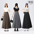 【初色】極簡純色高腰垂感顯瘦百褶半身裙中長裙長裙-共3色-18539(M-2XL可選) M 灰色