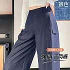 【初色】休閒風純色牛仔直筒釦子拉鏈闊腿休閒褲寬褲長褲-共2款2色-18541(M-2XL可選) M 藍色常規款