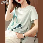 【初色】休閒圓領印花T恤-共2色-99424(M-2XL可選) M 湖藍色