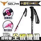 【韓國SELPA】凜淬碳纖維三節式外鎖登山杖(三色任選) 粉色