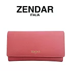 【ZENDAR】限量1折 頂級NAPPA小牛皮十字紋三折長夾 蘿絲系列 全新專櫃展示品 粉紅色
