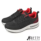 【Pretty】男 運動鞋 休閒鞋 氣墊 厚底 輕量 綁帶 JP25.5 黑紅色