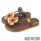 【GREEN PHOENIX】女 涼鞋 拖鞋 兩穿 夾腳 全真皮 花朵 手工 台灣製 EU35 橙色