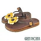 【GREEN PHOENIX】女 涼鞋 拖鞋 兩穿 夾腳 全真皮 花朵 手工 台灣製 EU35 淺黃色