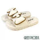 【GREEN PHOENIX】女 拖鞋 真皮 蝴蝶結 寬版 平底 EU35 米色