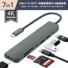 4K高畫質 7合1多功能轉接器 USB-C to HDTV+Type-C+USB+SD+TF 支援PD87W快充 擴充集線讀卡機