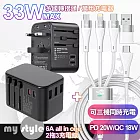 CITY萬用轉接頭急速充電器33W PD快充-黑+MyStyle 二出三 6用型快充線-白