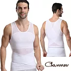 【Charmen】NY093機能網布腹部交叉加長塑身背心 男性塑身衣 L (白色)