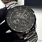 Tommy Hilfiger湯米希爾費格精品錶,編號：TH00065,50mm圓形黑精鋼錶殼黑色錶盤精鋼深黑色錶帶