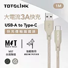 【TOTOLINK】USB-A to Type-C 大電流快充傳輸線 充電線_共兩色  1M (台灣製造/適用 安卓  iPhone15後機型/居家必備/USB-C) 柔霧奶 柔霧奶