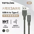 【TOTOLINK】USB-A to USB-C 大電流快充傳輸線_共兩色 2M(台灣製造/適用 安卓/ iPhone 15後機型/居家必備) 雪松灰