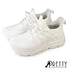 【Pretty】女 運動鞋 休閒鞋 健走鞋 輕量 厚底 EU36 白色