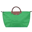 LONGCHAMP LE PLIAGE系列短把再生尼龍摺疊水餃旅行袋(大)  草綠