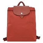 LONGCHAMP LE PLIAGE GREEN系列刺繡再生尼龍摺疊後背包 栗子紅