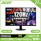 Acer SA270 G0 27型120Hz電腦螢幕(FHD,120Hz,1ms,HDMI,VGA,IPS)