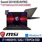 【全面升級】MSI微星 Sword 16 HX B14VFKG-485TW 16吋/i7-14650HX/32G/1TB SSD/RTX4060/Win11 電競筆電