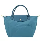 LONGCHAMP LE PLIAGE GREEN系列刺繡短把再生尼龍摺疊水餃包(小) 孔雀藍