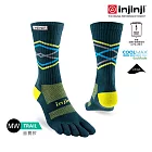 injinji Trail野跑避震吸排五趾中筒襪FX L 墨綠