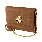 TORY BURCH 雙T-LOGO翻蓋皮革斜背包-駝 駝