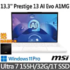 msi微星 Prestige 13 AI Evo A1MG-210TW 13.3吋商務筆電(Ultra 7 155H/32G/1T SSD/W11P/2 年保)