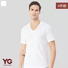 【YG 天鵝內衣】4件組輕著感透氣羅紋Ｕ領短袖(吸濕排汗-男內衣) M 白色