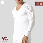 【YG 天鵝內衣】4件組保暖速乾U領長袖(排汗保暖-男內衣) M 白色