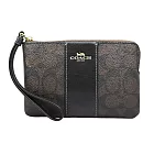 COACH 經典老花系列 皮革拉鍊手拿包零錢包 胡桃x黑色