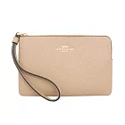 COACH 經典LOGO系列 皮革拉鍊手拿包零錢包 奶茶色