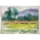 【玲廊滿藝】鄭素雲-美濃往中壇的田園風光景色，16K水彩速寫19x27cm