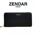【ZENDAR】限量1折 頂級小牛皮防刮十字紋拉鍊皮夾 貝兒系列 全新專櫃展示品 (黑色)