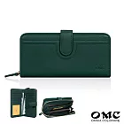 【OMC】柔軟牛皮舌扣拉鍊手拿包長夾4110(深墨綠)