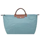 LONGCHAMP LE PLIAGE系列短把再生尼龍摺疊水餃旅行袋(大) 尤加利綠