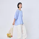 好我_Opie棉質圓剪接寬版上衣/ F 紫藤藍