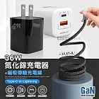 WELLY 36W氮化鎵GaN 迷你雙孔充電器+Type-C to Lightning 磁吸秒收充電線(100cm) 白色