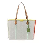 Tory burch 撞色帆布拼接皮革托特包-淺米黃邊